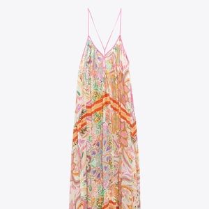 Zara Long Print Dress Spaghetti Straps